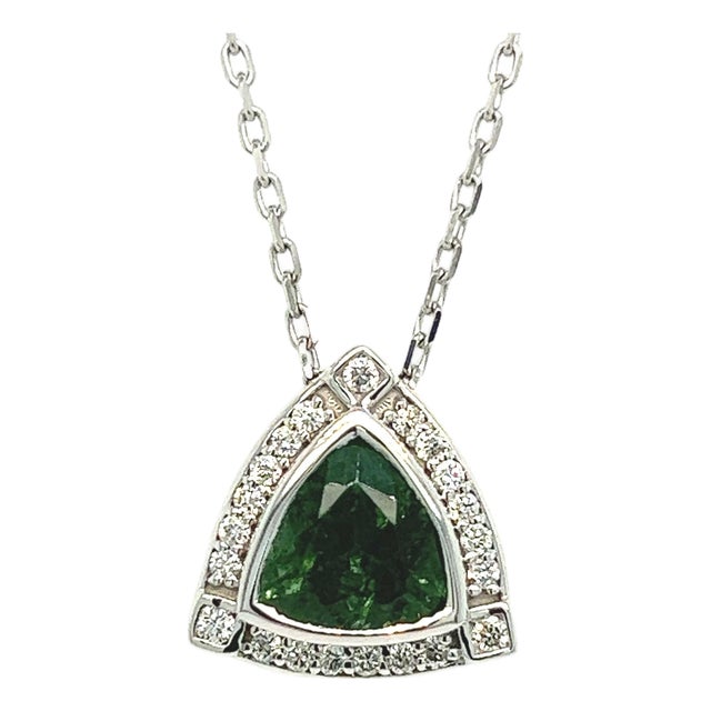 Natural Tourmaline Diamond Pendant Necklace 17" 14k W Gold 2.49 TCW Certified For Sale