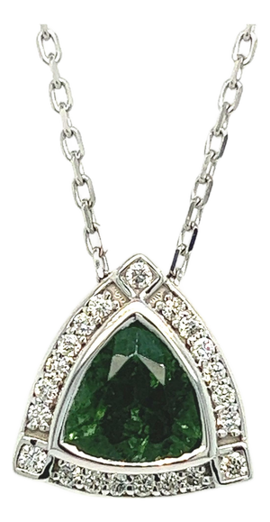 Natural Tourmaline Diamond Pendant Necklace 17" 14k W Gold 2.49 TCW Certified