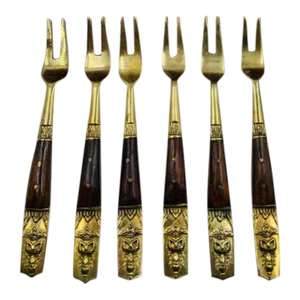 Vintage Set of 6 Thai Nickel Bronze Cocktail Forks in Original Box