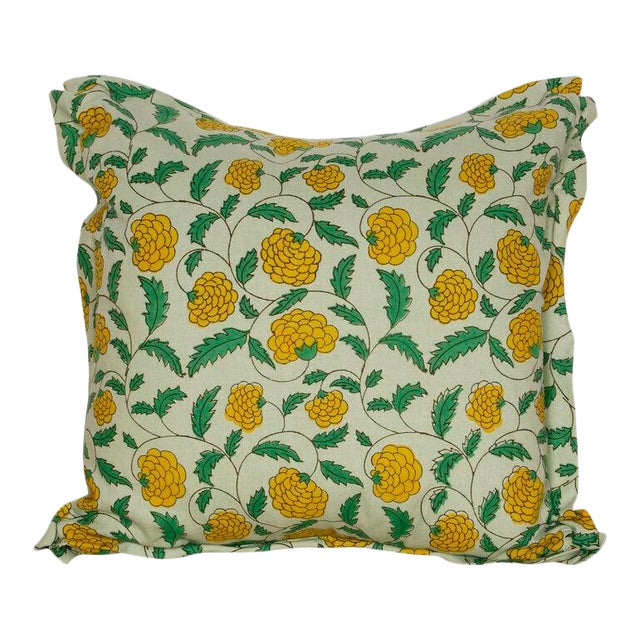 Blue Floral Down Filled Pillows With Ruffle Edge Detail with Down Insert For Sale