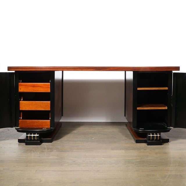 Art Deco Machine Age Partner Desk in Rosewood With Ebonized Fluted Detailing For Sale - Image 4 of 18