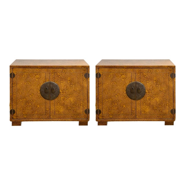 1970s Hollywood Regency Century Furniture Faux Tortoise Cabinets – a Pair For Sale