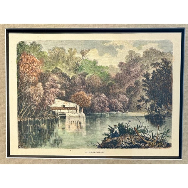 Original engraving of the Powder Mills (DuPont Mills), on the Brandywine in Delaware from Picturesque America, 1871....
