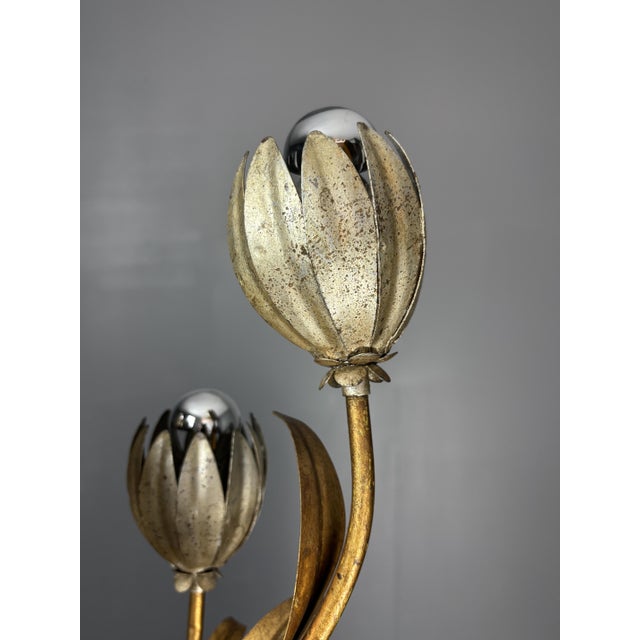 Mid-Century Hollywood Regency Italian Gilt Tole Four-Light Tulip Table Lamp on Turned Wood Base, 1960s For Sale - Image 13 of 17