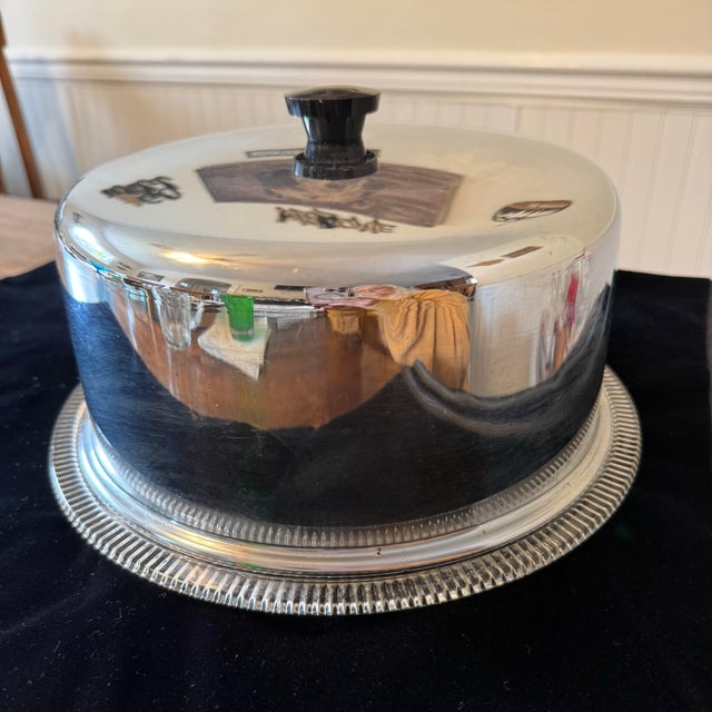Mid-Century Modern Jeanette Glass Anniversary Cake Plate With Stainless Steel Cover For Sale - Image 3 of 12