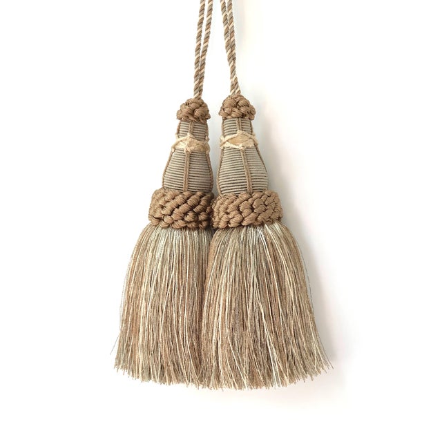 2010s Sage Green Key Tassels With Looped Ruche - a Pair For Sale - Image 5 of 12