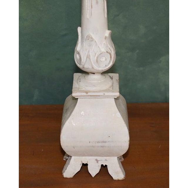 1940s Vintage Painted Carved Oak Decorative Candlesticks, 1940s, Set of 2 For Sale - Image 5 of 17