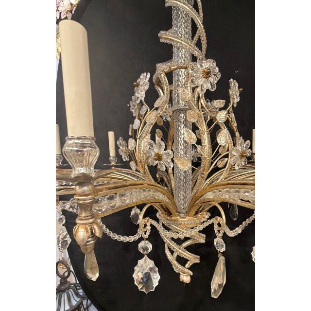 1940s French Silver Leaf and Crystal Chandelier 12 Lights For Sale - Image 9 of 9