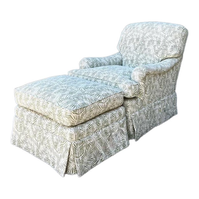 Vintage Fern Print Lounge Chair and Ottoman For Sale