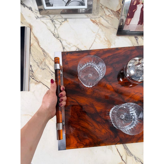 Christian Dior Large Faux Tortoiseshell Acrylic Glass Serving Tray in the style of Christian Dior, 1970s For Sale - Image 4 of 18