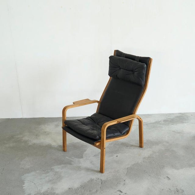 Black Lounge Chair in Birch and Black Leather attributed to Yngve Ekström for Swedese, 1970s For Sale - Image 8 of 12