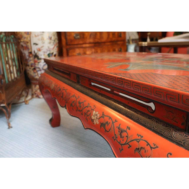 Vintage Far Eastern Furnishings Chinese Red Lacquer Court-Ladies Low Table Bench For Sale - Image 16 of 18