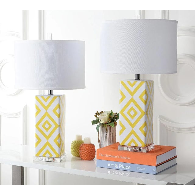 Textile Geometric 27 Inch H Table Lamp in Yellow - a Pair For Sale - Image 7 of 9