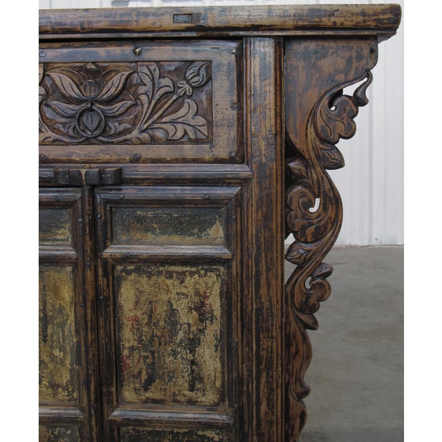 Carved Elm Dual-Drawer Cabinet For Sale - Image 4 of 13