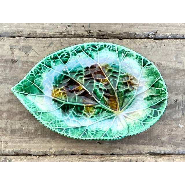 Vintage English Majolica Leaf Plate For Sale - Image 12 of 12