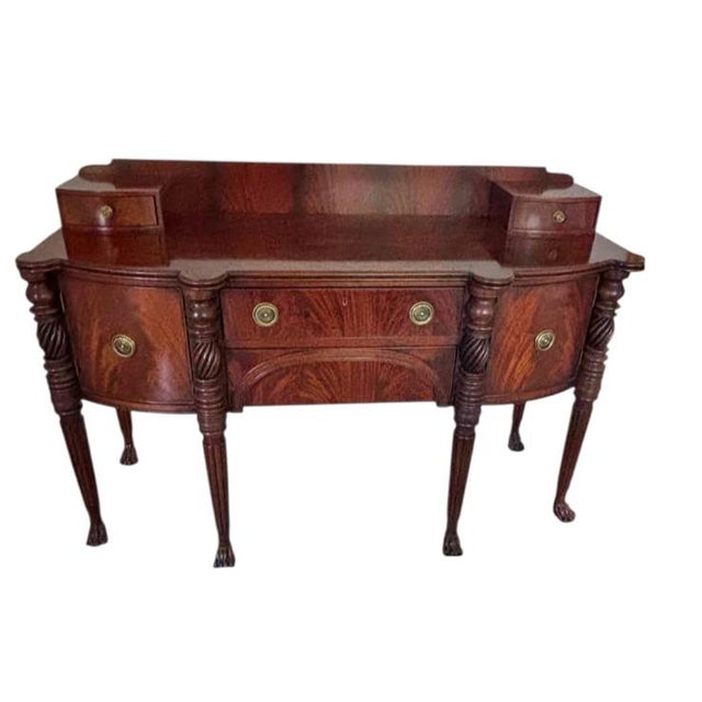 1980s Henredon Flame Mahogany Sideboard Buffet Credenza Hepplewhite Paw foot Huntboard For Sale - Image 15 of 17