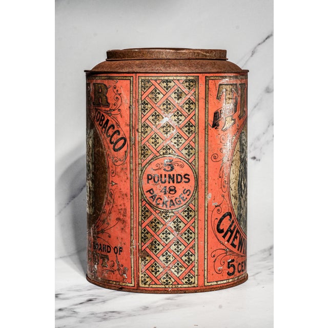 Neat Large Antique Tiger Chewing Tobacco Tin Country Store Advertising Display Can Americana Tobacciana General Store Home Decor For Sale In New York - Image 6 of 16