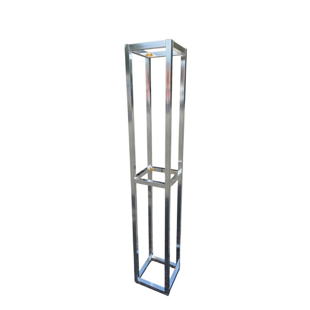 Mid-Century Modern Vintage Milo Baughman Style Chrome Pedestal Stand MCM Open Column Sculpture Shelf For Sale - Image 3 of 13