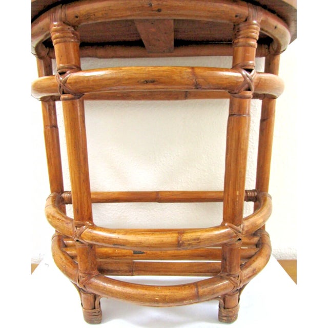 1940s 1940's Half Round Demilune Bamboo Side Table With Ladder Sides and Mahogany Top For Sale - Image 5 of 7