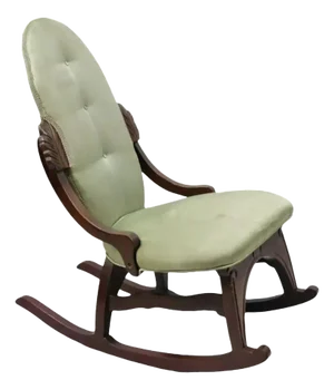 Mid 20th Century Vintage Children's Victorian Small Cherry Wood Green Rocking Chair Rocker