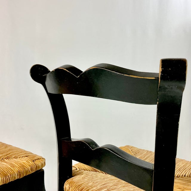 1980s Vintage Boho Chic Farmhouse Rush Seat Ladderback Barstools - A Pair For Sale - Image 16 of 17