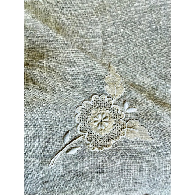Farmhouse Italian Linen Embroidered Floral Napkins, S/6 For Sale - Image 3 of 5