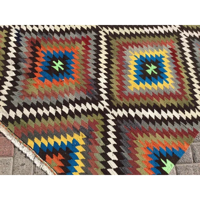 Textile Vintage Diamond Design Kilim Rug - 66" X 93" For Sale - Image 7 of 10
