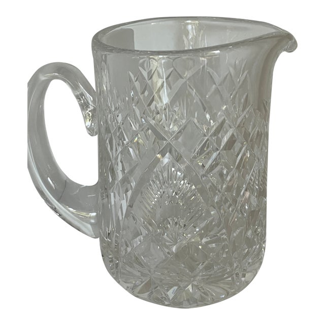 1990s Waterford Irish Cut Crystal Shannon Jubilee Handled Water Pitcher 6" Tall For Sale
