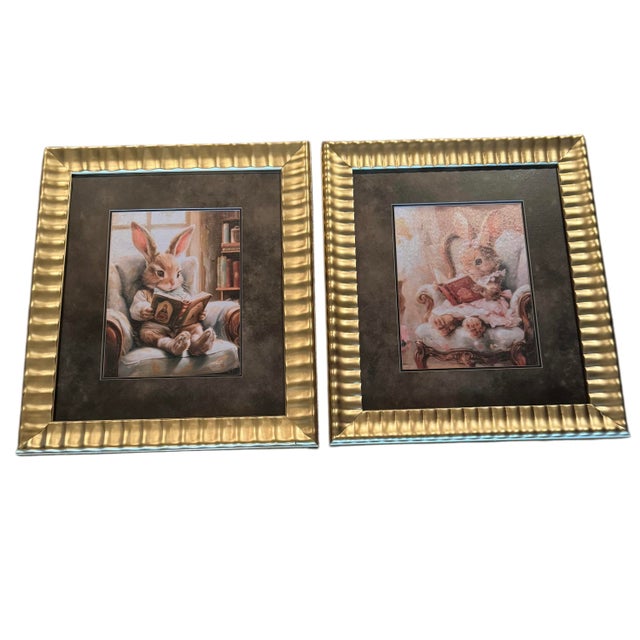 Add storybook charm to a nursery, children’s room, or cozy reading nook with this delightful pair of framed bunny canvas...