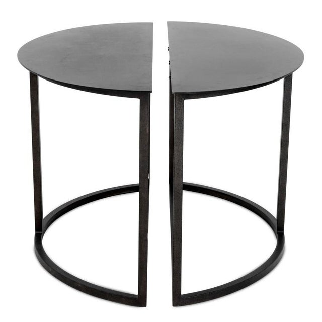 Minimalism Minimalist Black Metal Demilune Tables, Pair For Sale - Image 3 of 6