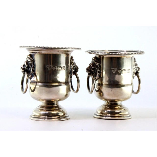 Metal Urns in Silver with Beading Rim and Lion Heads, Set of 2 For Sale - Image 7 of 9