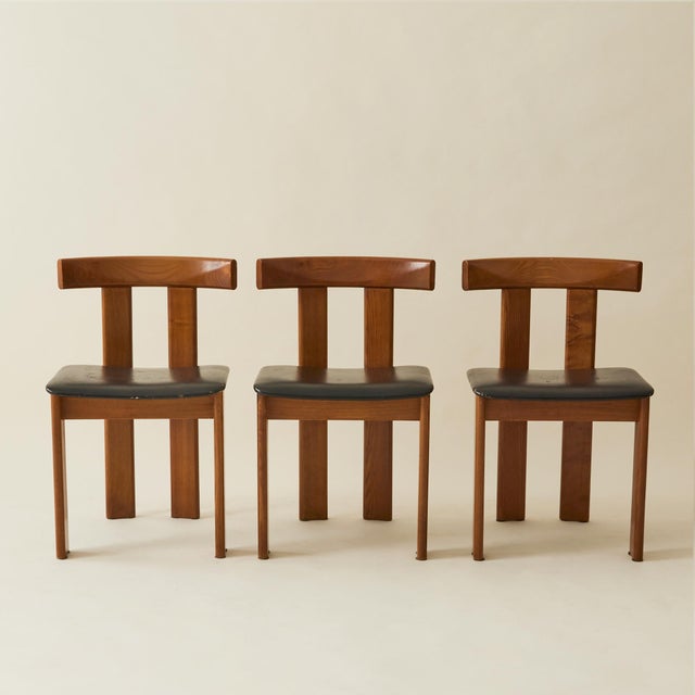 Mid-Century Modern Luigi Vaghi Wood Dining Chairs With Black Seat, Set of 6, 1960's Italy For Sale - Image 3 of 12