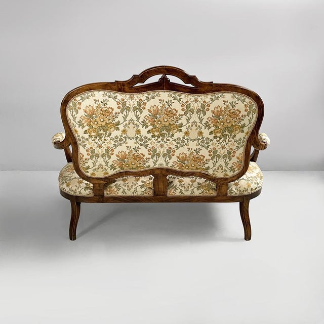1930s Italian 19th Century Style Sofa in Floral Fabric and Wood, 1930s For Sale - Image 5 of 18