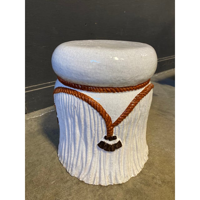 Mid Century Glazed Terra-Cotta Tassel Italian Stool For Sale - Image 4 of 10