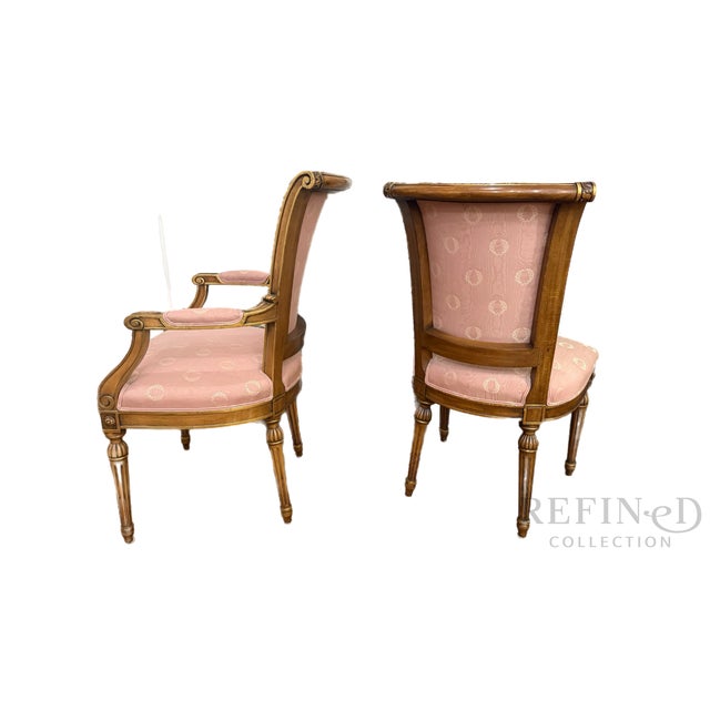 1980s Set of 8 Karges Louis XVI–Style Dining Chairs in Scalamandre Fabric (2 Arm, 6 Side) For Sale - Image 5 of 18