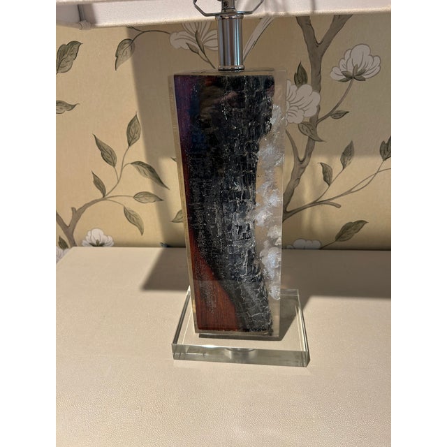 Wood Lucite and Petrified Wood Table Lamps by Made Goods -a Pair For Sale - Image 7 of 10