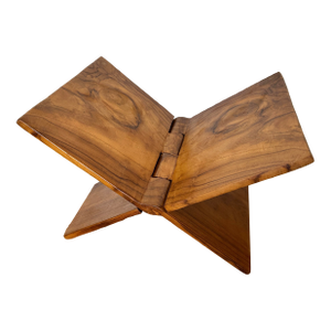 Vintage Hand-Carved Folding Teak Wood Book or Magazine Stand