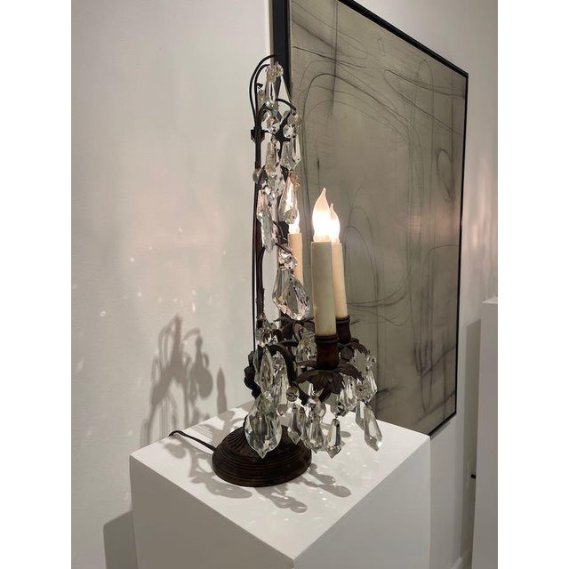 1940s Crystal Girandole Table Lamps, Bronze Finish, Made by Boler Accent Lighting - A Pair For Sale - Image 6 of 17