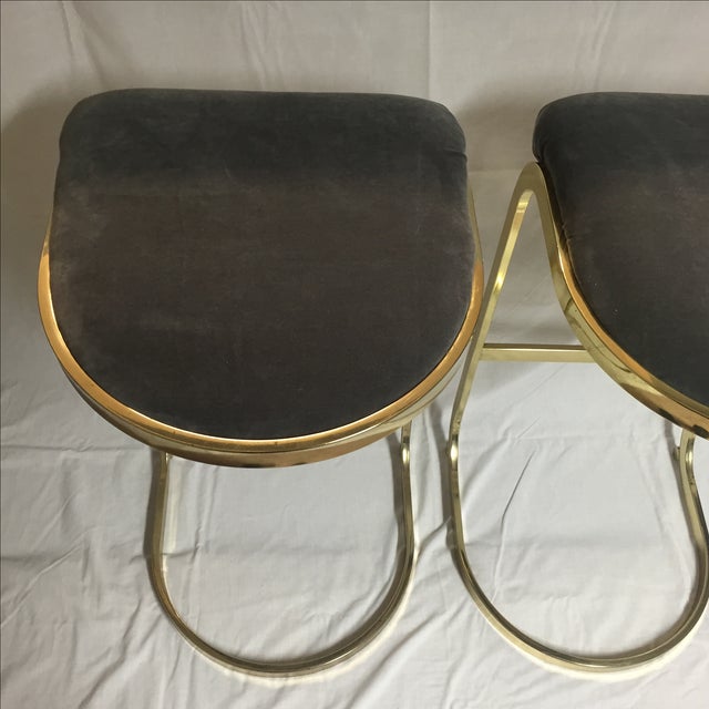Vintage Brass & Gray Velvet Bar Stools a Pair Chairish