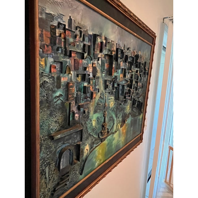 Vintage Signed Remington Dimensional Mixed-Media Cityscape on Board For Sale - Image 4 of 12