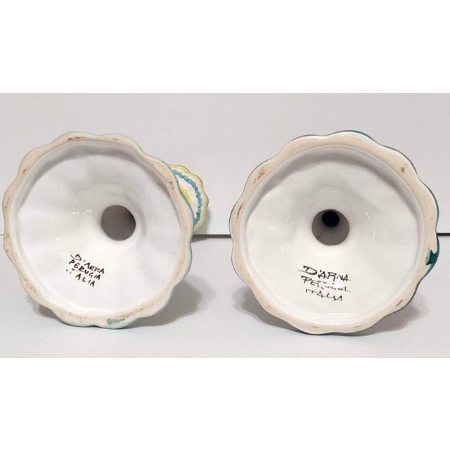 White Pair of Vintage Italian Candlesticks Roosters Yellow Green Bird Hand Painted d'Arna Perugia Italy For Sale - Image 8 of 8