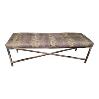 Massoud Crocodile-Embossed Leather and Chrome Bench For Sale