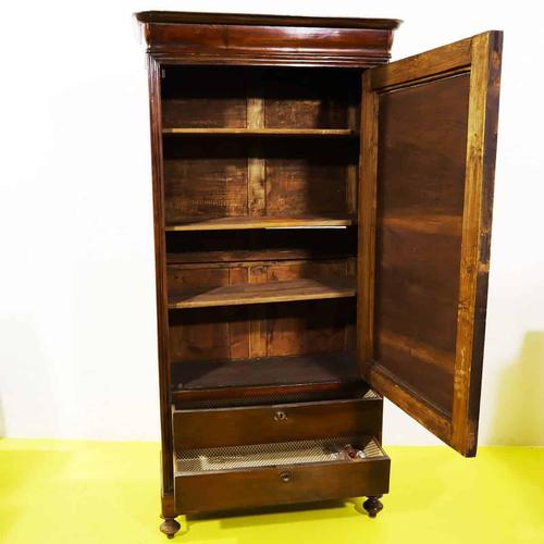 Wood Antique Walnut One-Door Wardrobe with Drawers For Sale - Image 7 of 12