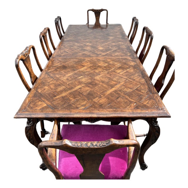 Guy Chaddock Almont Collection French Country Dining Chairs, Set of 8, Carved Wood With Custom Velvet Upholstery For Sale