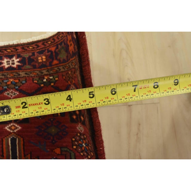 Hamedan Rug 3’3” X 5’3” Red Wool Vintage Tribal Hand-Knotted Carpet For Sale - Image 10 of 12