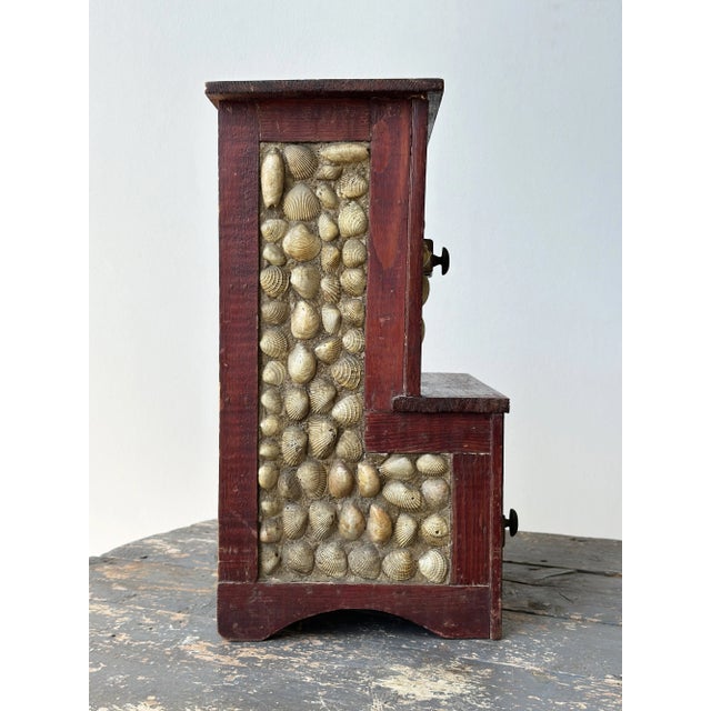 Maroon Antique Folk Art Coquillage Tabletop Cabinet, Circa Early 20th Century For Sale - Image 8 of 17