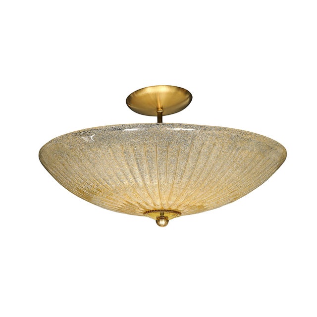 Gold Pair of Mid-Century Barovier Y Toso Hand-Blown Fluted Murano Glass Chandeliers For Sale - Image 8 of 18