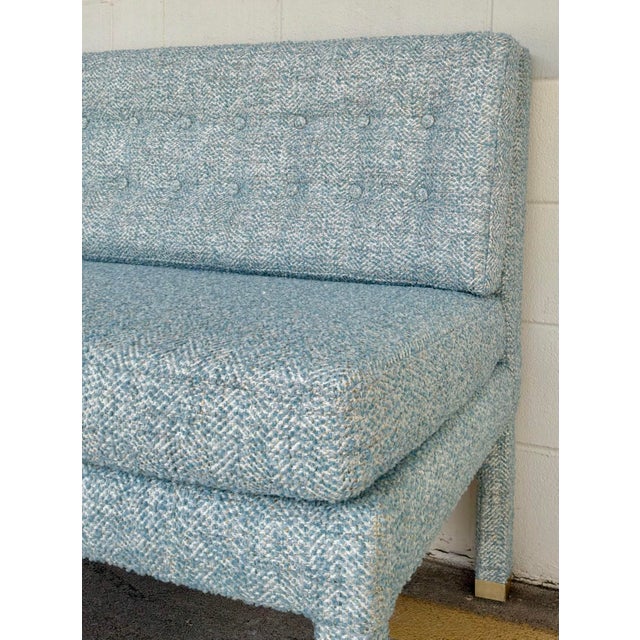Blue Revelation Modern Blue and White Tufted Approach the Bench Banquette For Sale - Image 8 of 8