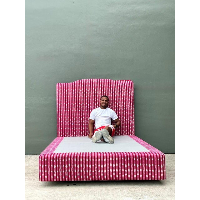Late 20th Century Vintage Custom Queen Platform Bed in Scalamandre “Jakarta”: For Sale - Image 5 of 12