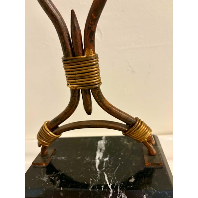 Mid-Century Modern 1970s Mid-Century Modern Italian Brutalist Brass Wire & Marble Candlestick Holder by Sarreid Ltd. For Sale - Image 3 of 6